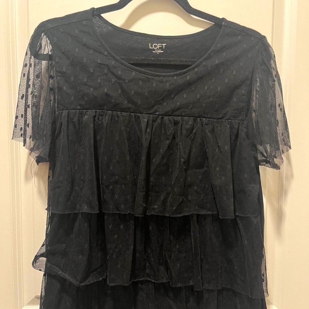 LOFT Black mesh layered top with ruffles from Loft Outlet